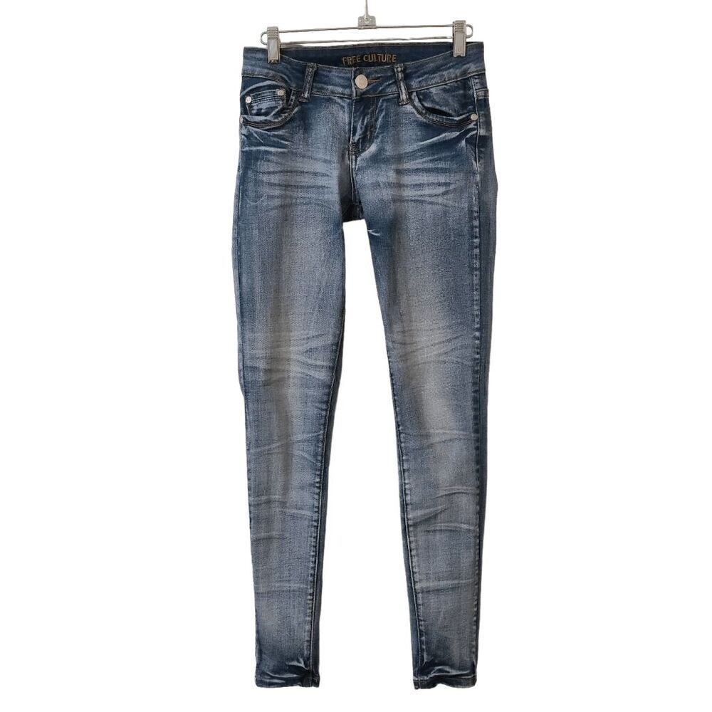 FREE CULTURE Blue Washed Y2K Women’s Junior’s Low Rise Skinny Denim Jeans Size 3